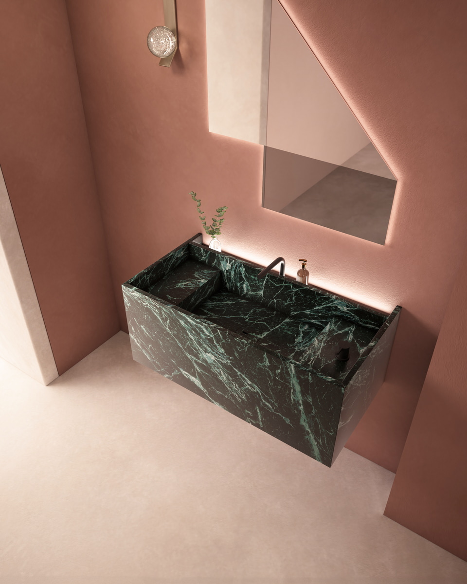Un lavabo che sembra scavato nella roccia