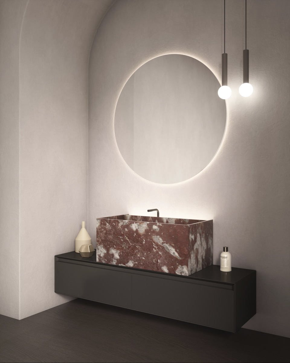 Un lavabo che sembra scavato nella roccia