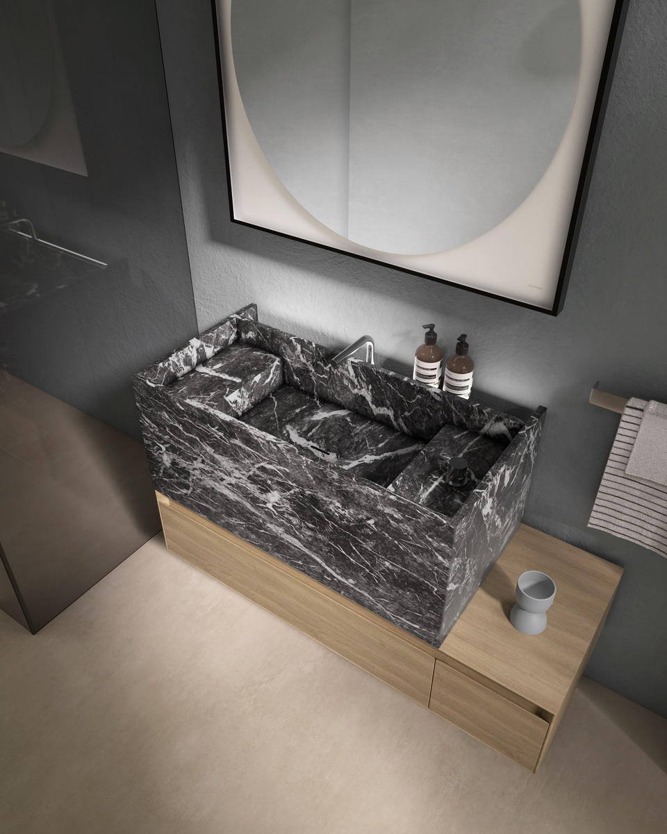 Un lavabo che sembra scavato nella roccia