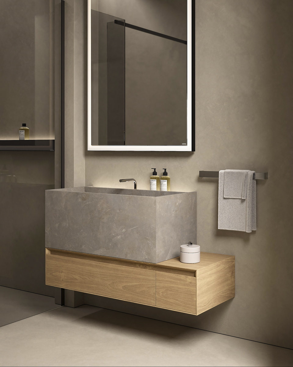 Un lavabo che sembra scavato nella roccia