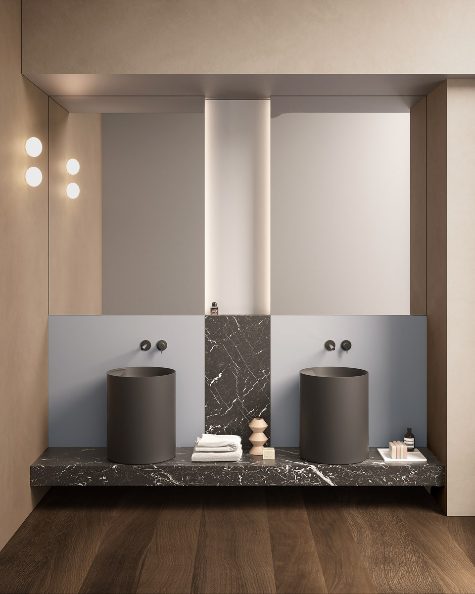 fondali prospettici che arredano l’ambiente bagno