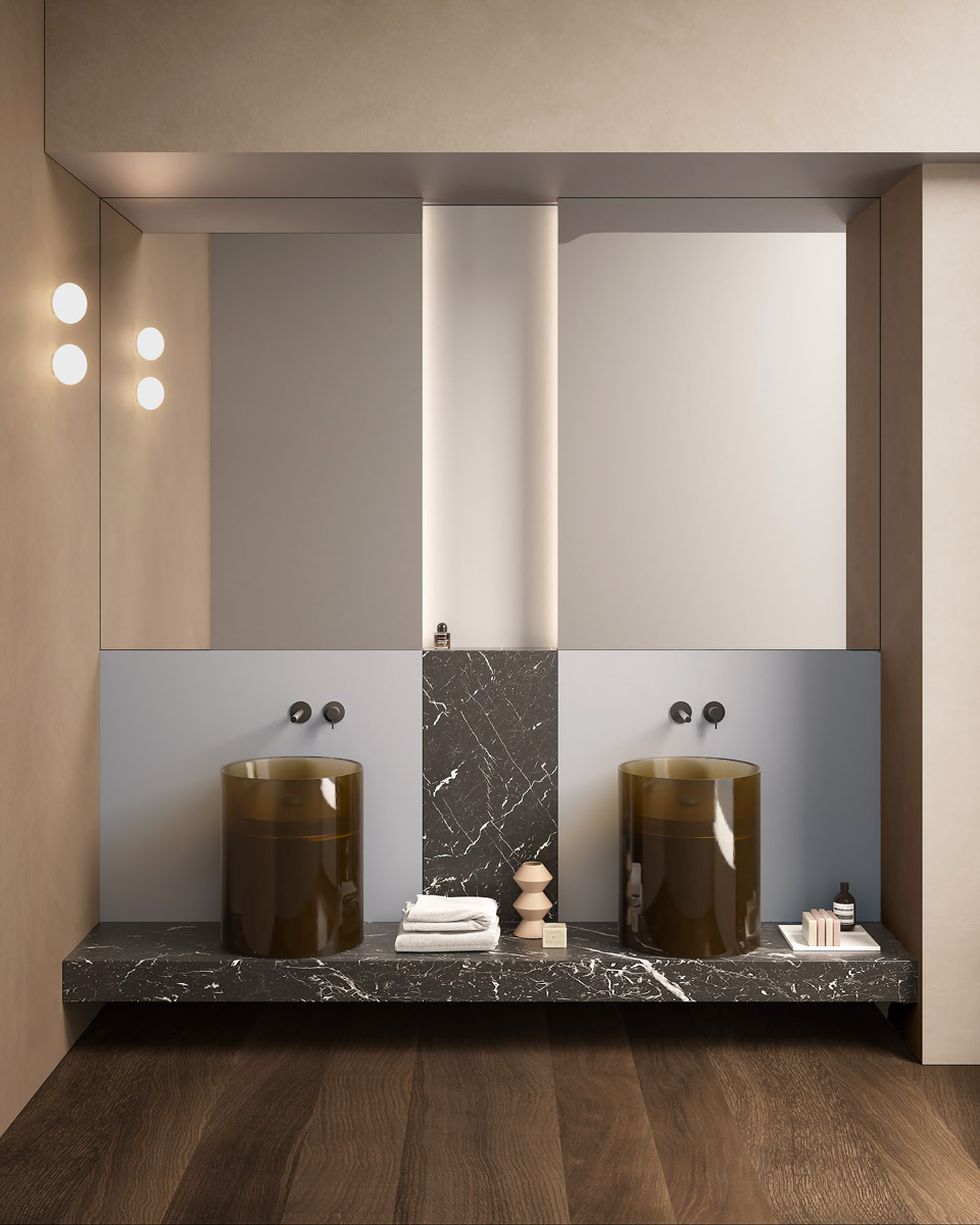 fondali prospettici che arredano l’ambiente bagno