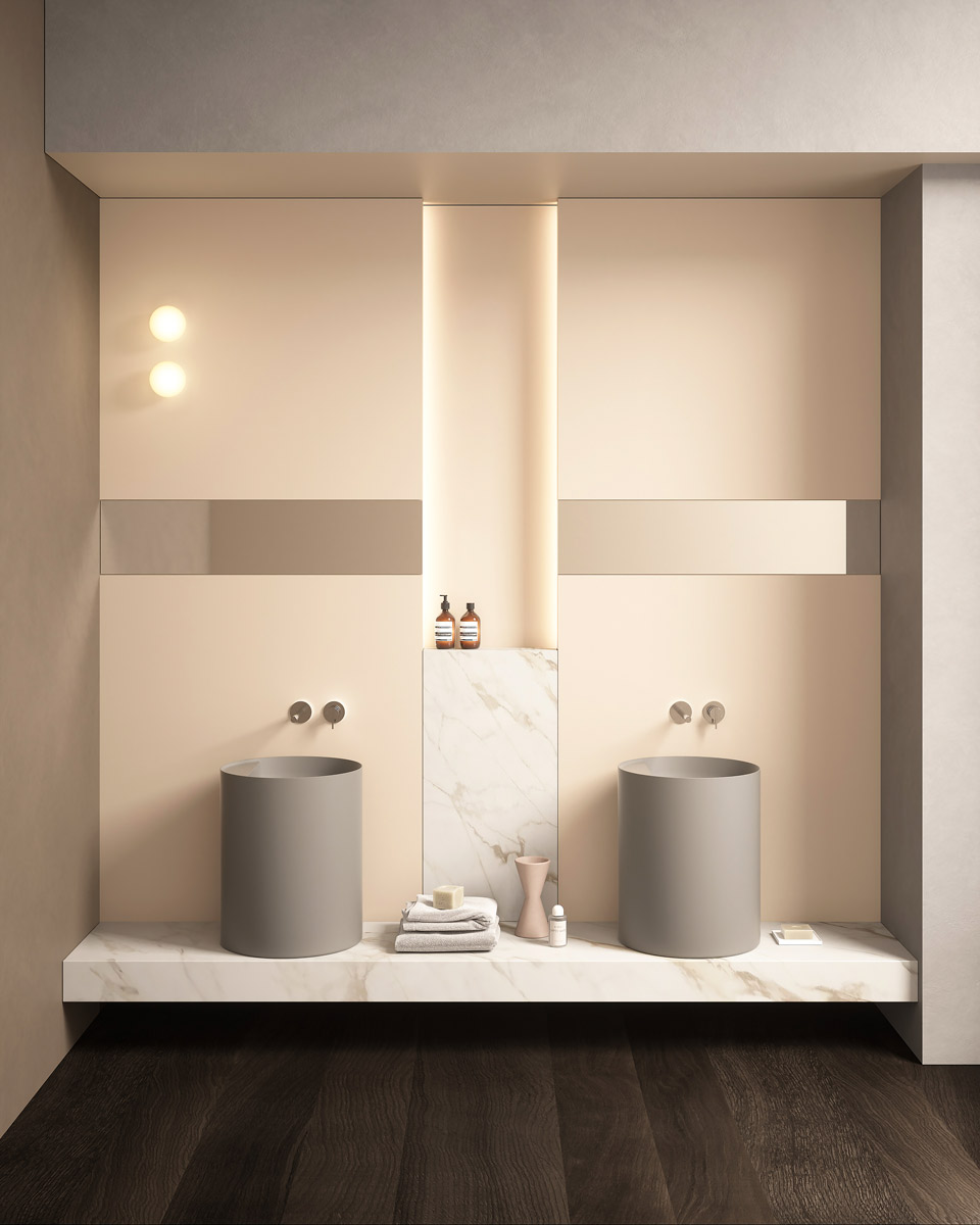 fondali prospettici che arredano l’ambiente bagno